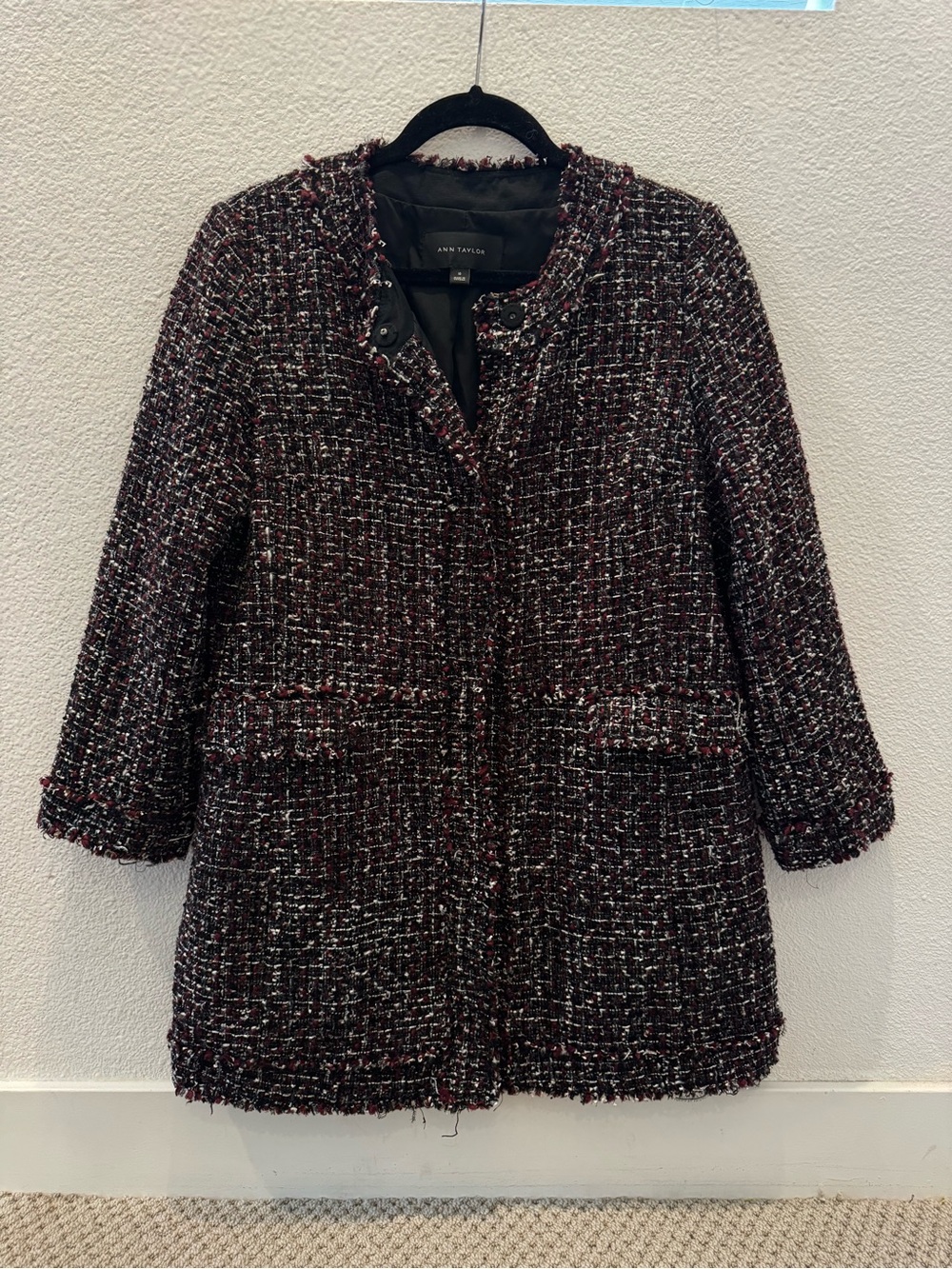 Ann Taylor Tweed Bouclé Blazer - Coat Black & Burgundy